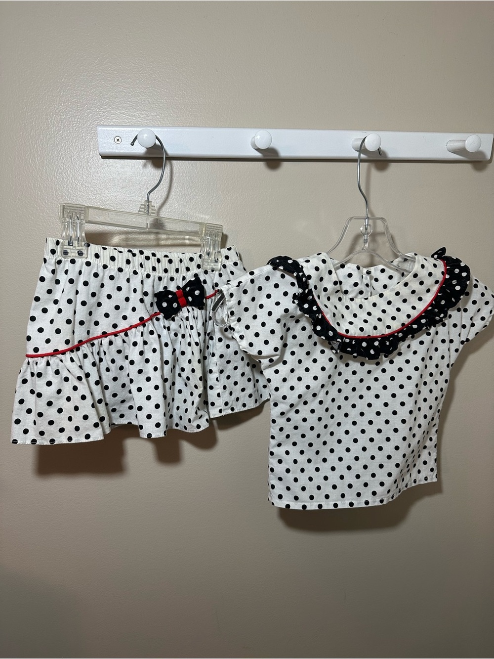 Vintage Polly Flinders Polka Dot 2 Piece Outfit Size 4T Black&White Ruffle Retro